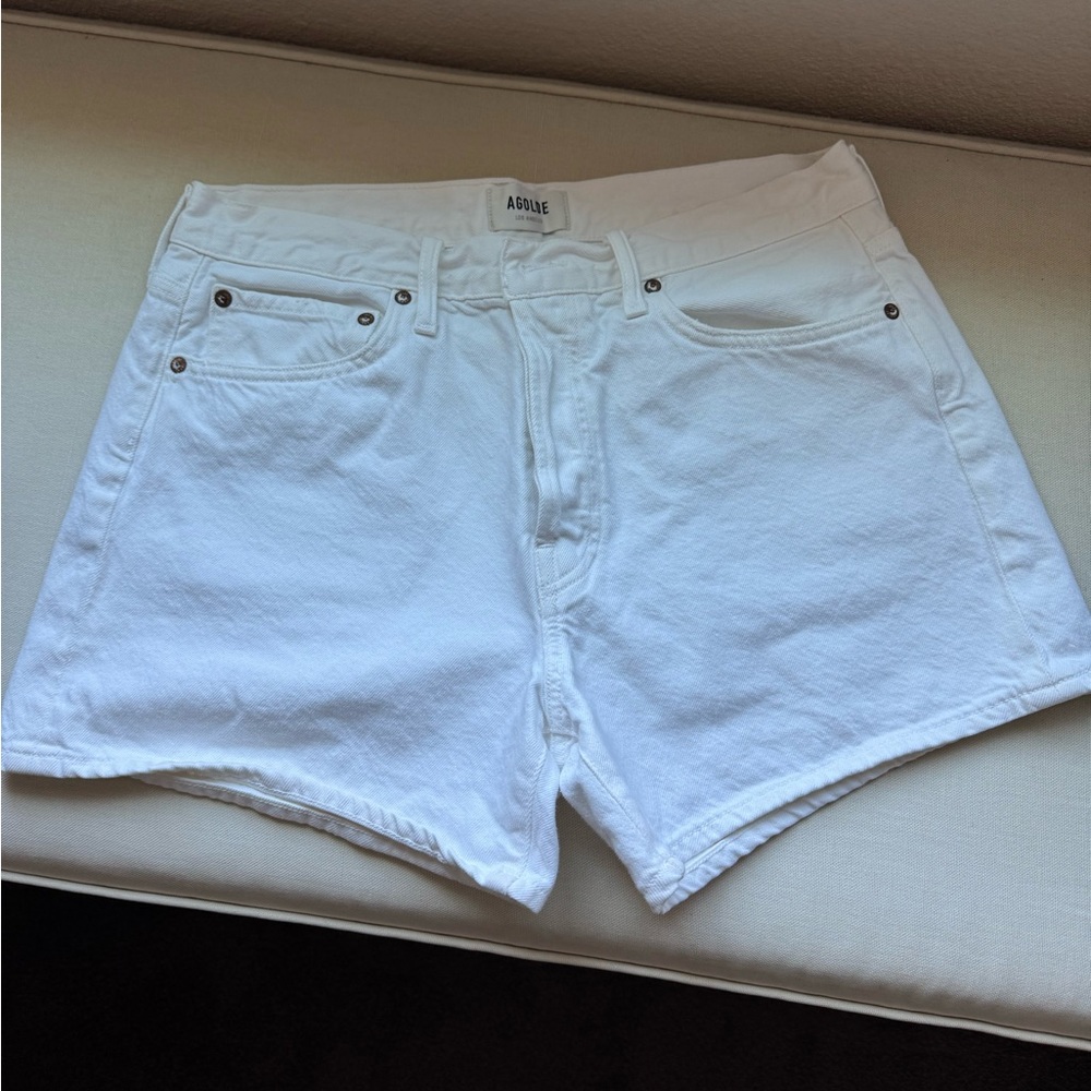 White AGOLDE Parker Long denim shorts